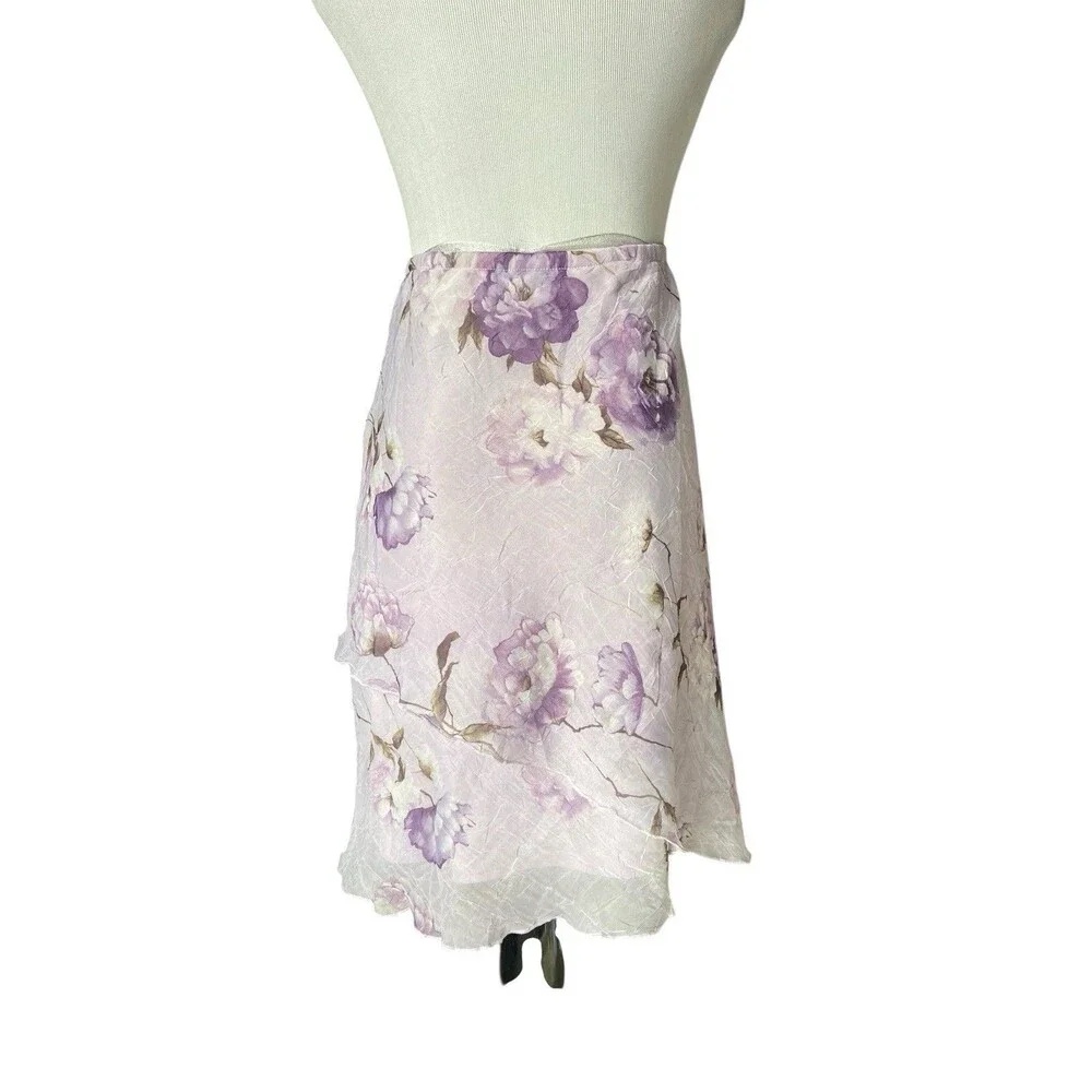 Vintage Y2K Foral Chiffon Midi Skirt Size 12 Petite Lavender Coquette Fairy Lana - Picture 3 of 10